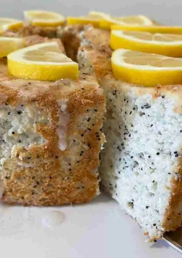 Keto Angel Food Cake – Lemon Poppy Seed