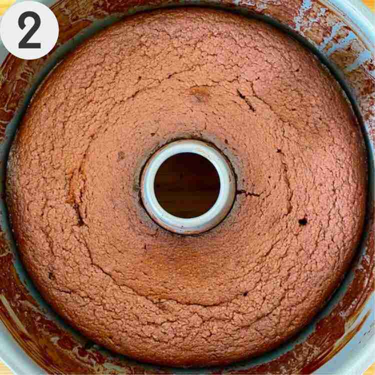 The baked gluten-free cake in a pan.