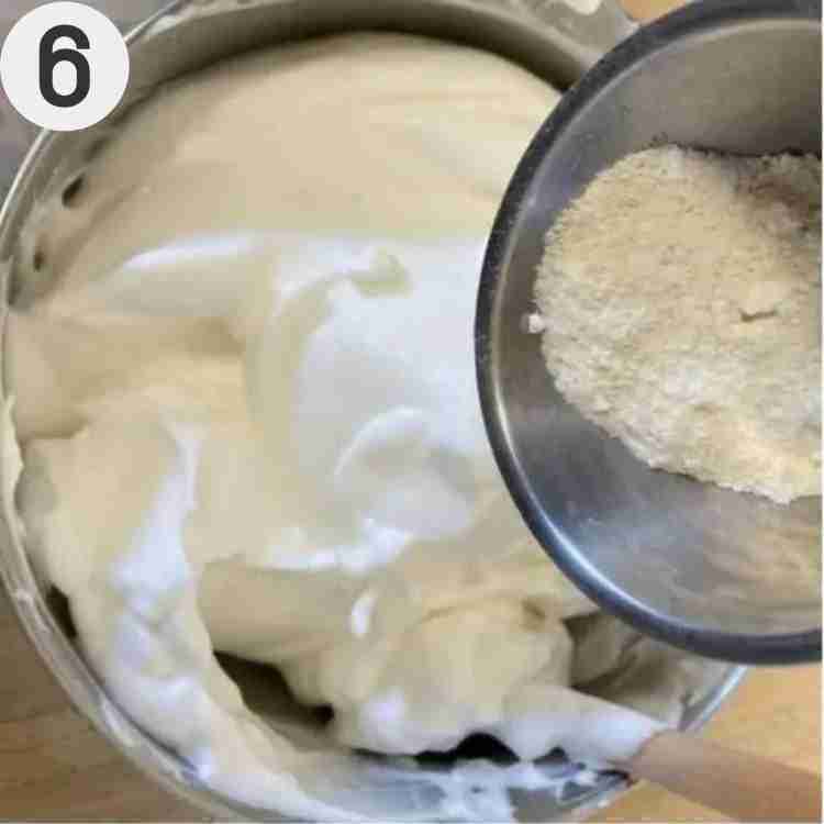 Fold flour into egg whites.