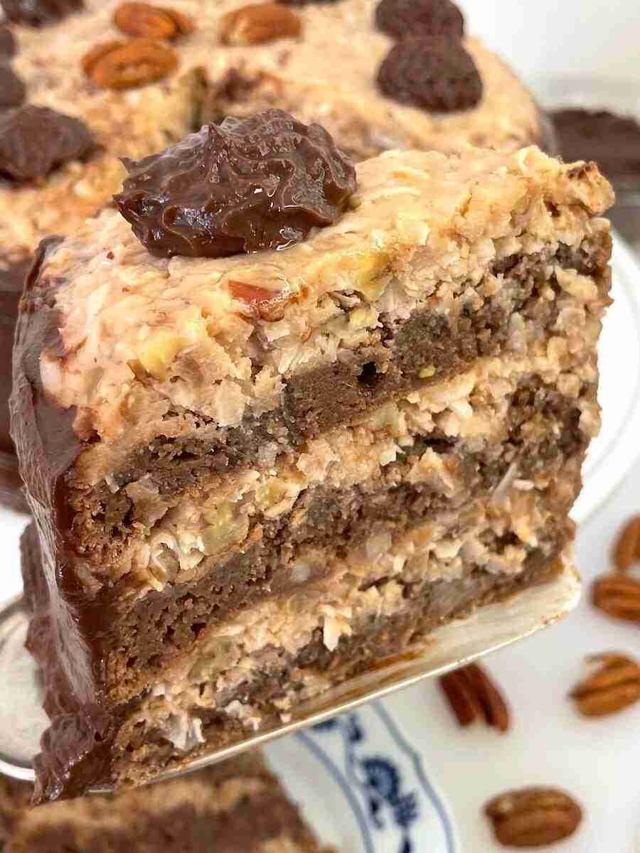 German Chocolate Cake recipe that's healthy with monk fruit and avocado.