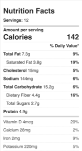 Nutrition for chickpea flour pie crust.