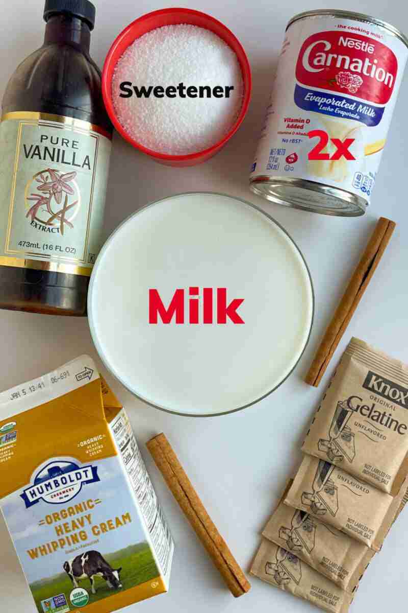 The ingredients in Mexican milk jello (gelatina de leche).