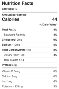 Nutrition for sugar-free Sweet Potato Brownies.