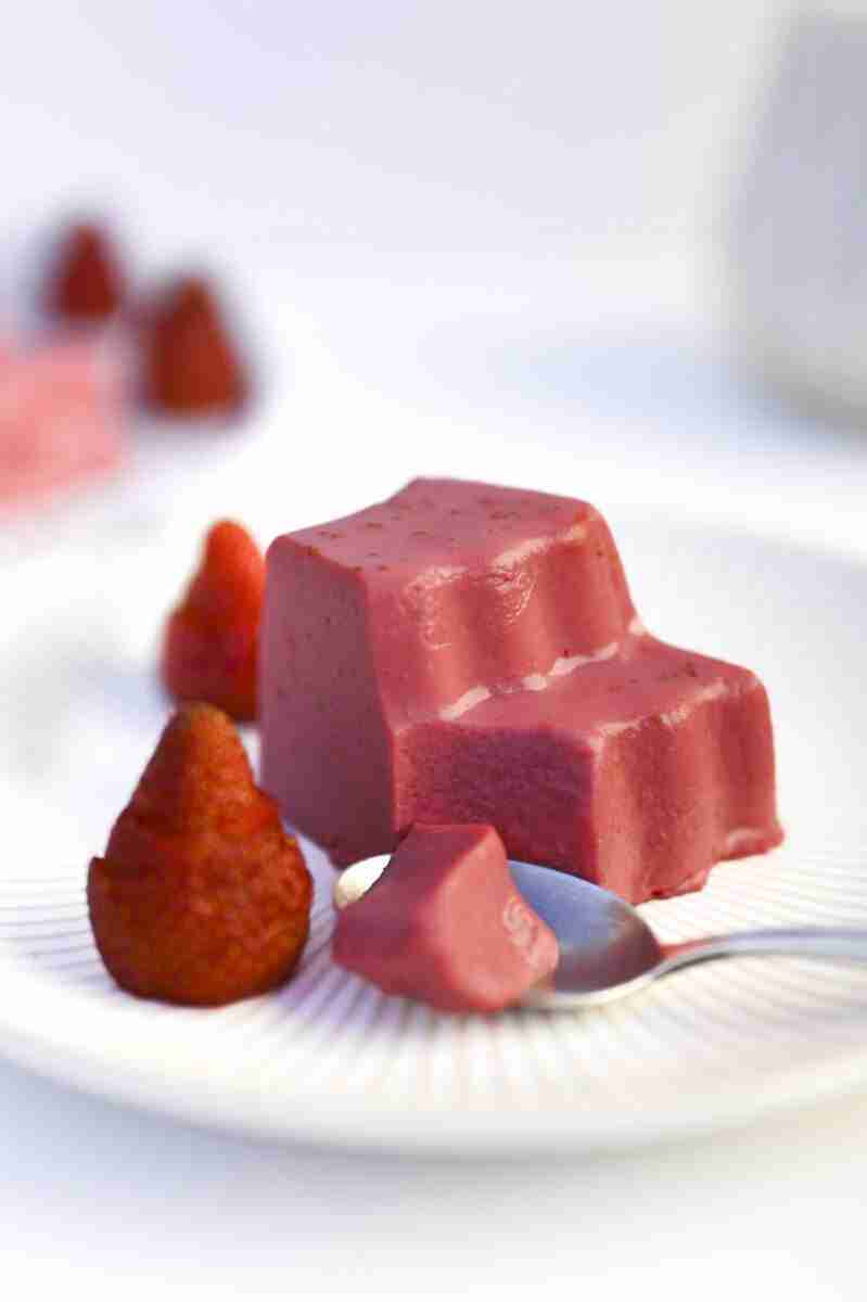 A slice of strawberry milk jello.