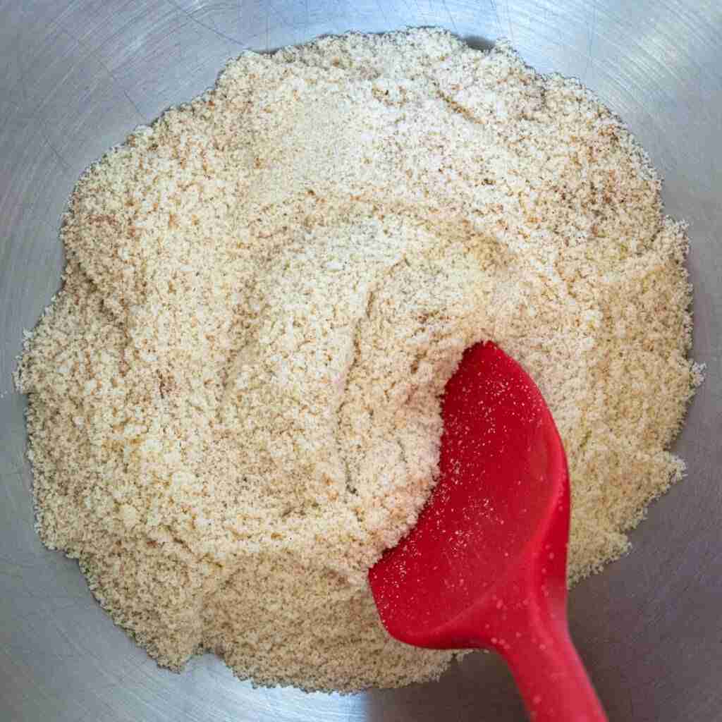 Step 2 in the recipe: Mixing the almond flour, sugar, and spices.