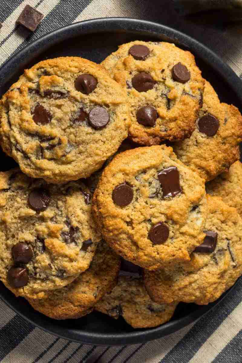 Vegan Peanut Butter Chocolate Chip Cookies on a plate.