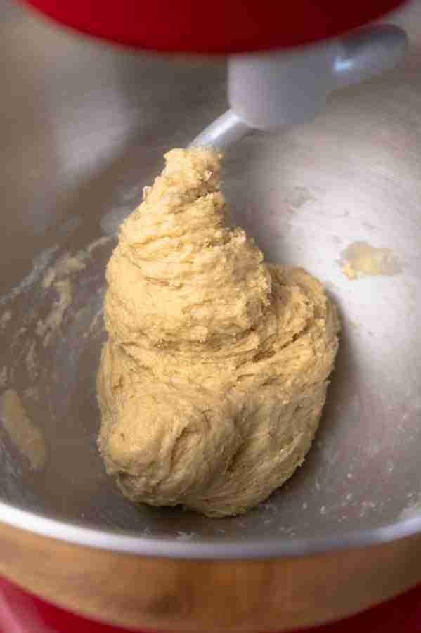 A step in the authentic German bee sting cake: The dough on a dough hook.