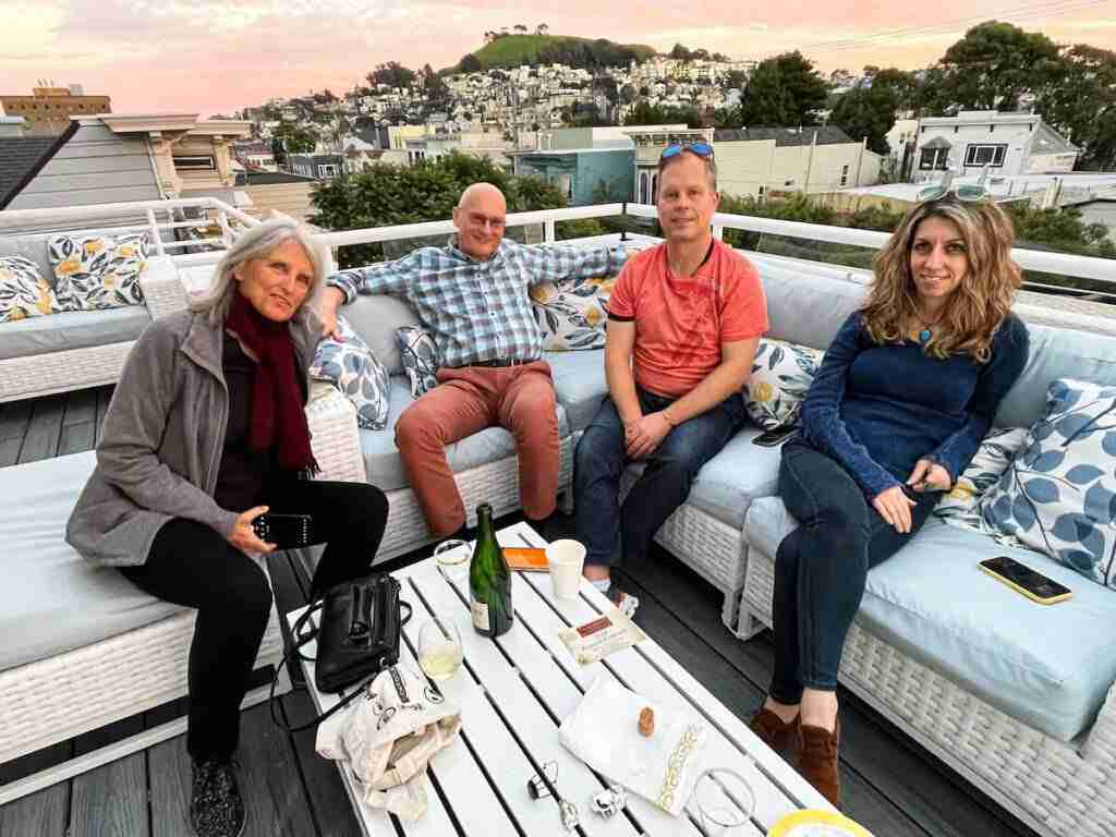 Guests on the deck with a view of San Francisco at the Great German Bake Off in San Francisco.