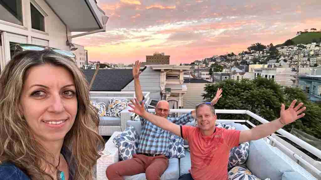 Guests on the deck with a view of San Francisco at the German baking contest in San Francisco.