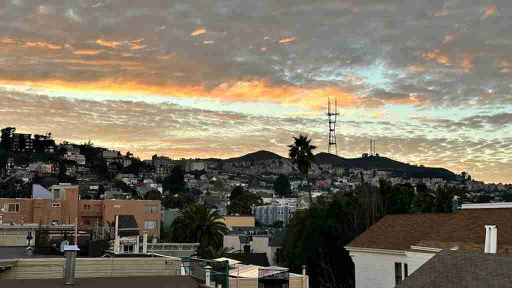 Sunset from the deck at the Great German Bake Off in San Francisco.