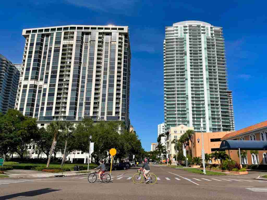 Cyclists in downtown St. Petersburg, Florida.