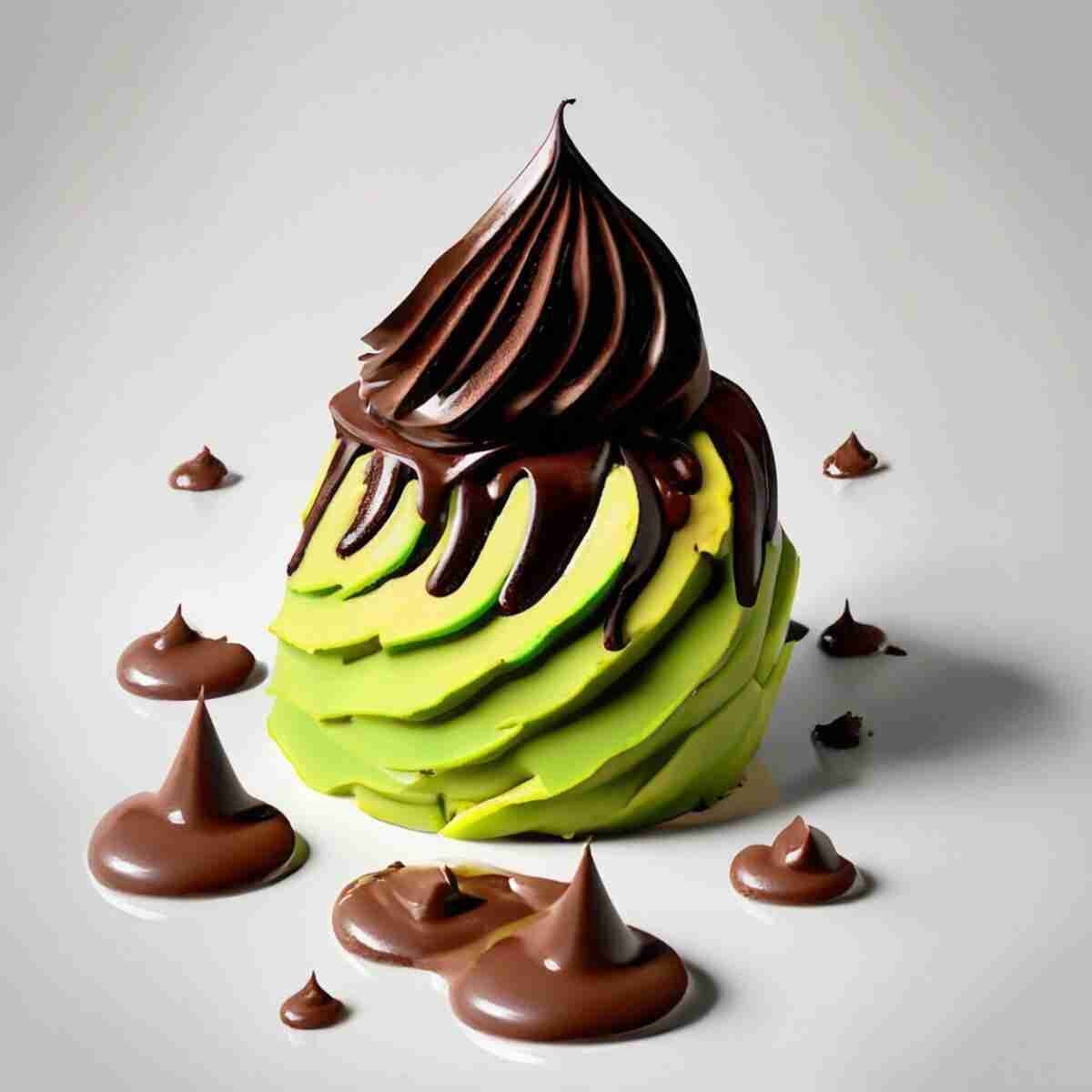 Vegan Buttercream Chocolate Frosting, also called chocolate avocado icing, on avocado slices.