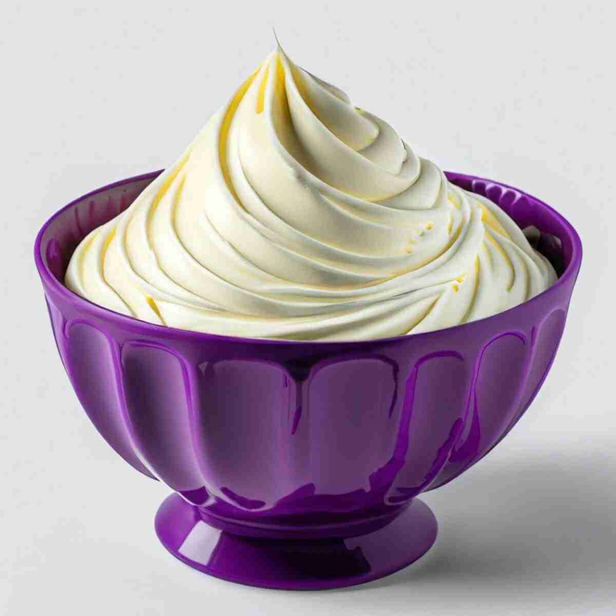 Sugarfree keto frosting in a purple bowl.