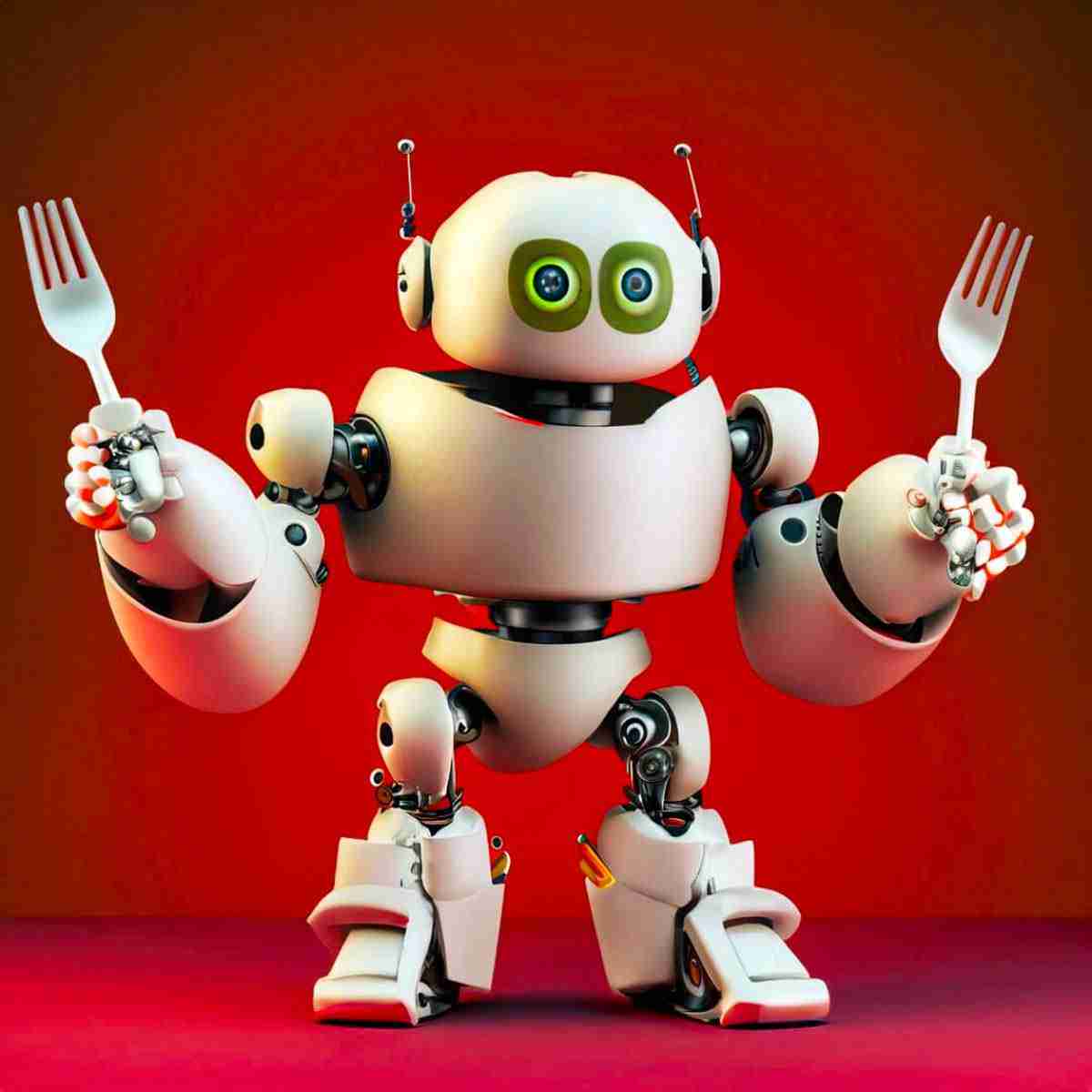 A robot with forks in its hands.