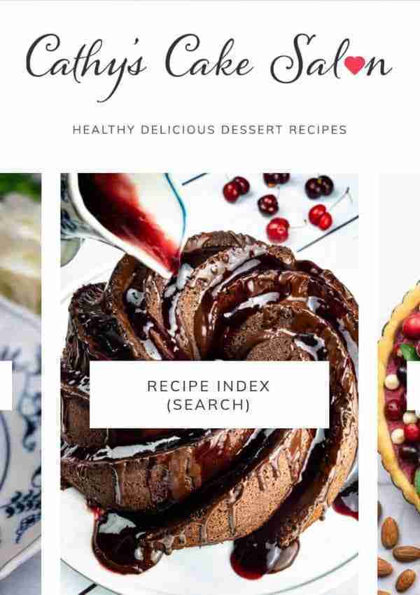 The homepage of Cathy's Cake Salon, a healthy dessert recipe blog.