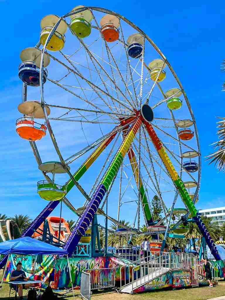 The ferris wheel at Pier 60 at Clearwater Beach, Florida, as featured in the article entitled Can You Drive on Clearwater Beach?