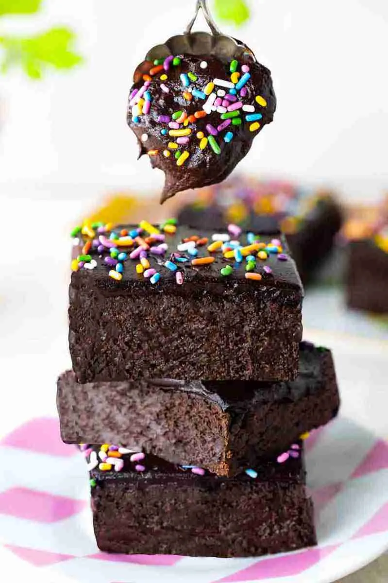 Black Bean Avocado Brownies topped with healthy chocolate avocado frosting.