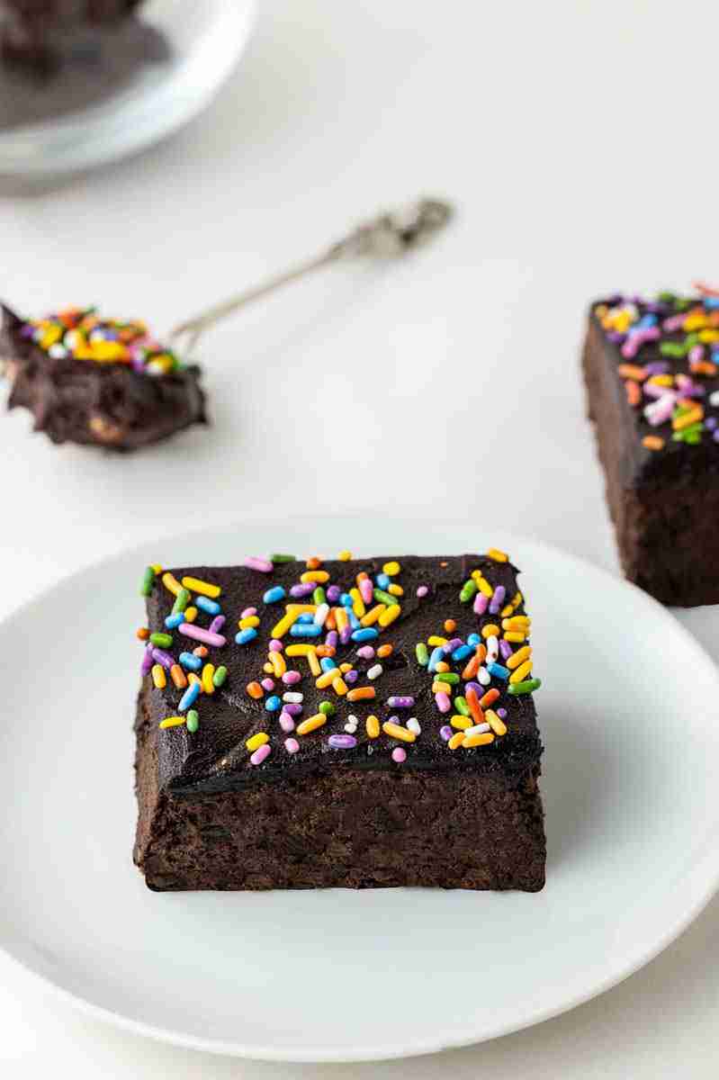 Black bean avocado brownies topped with sprinkles.