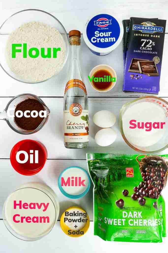 Ingredients in this mini black forest cake.