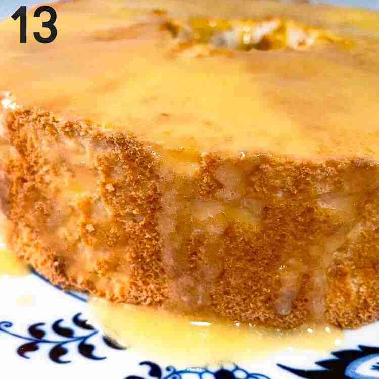 A step in the recipe: Pour the sugar free orange glaze made with fresh fruit.