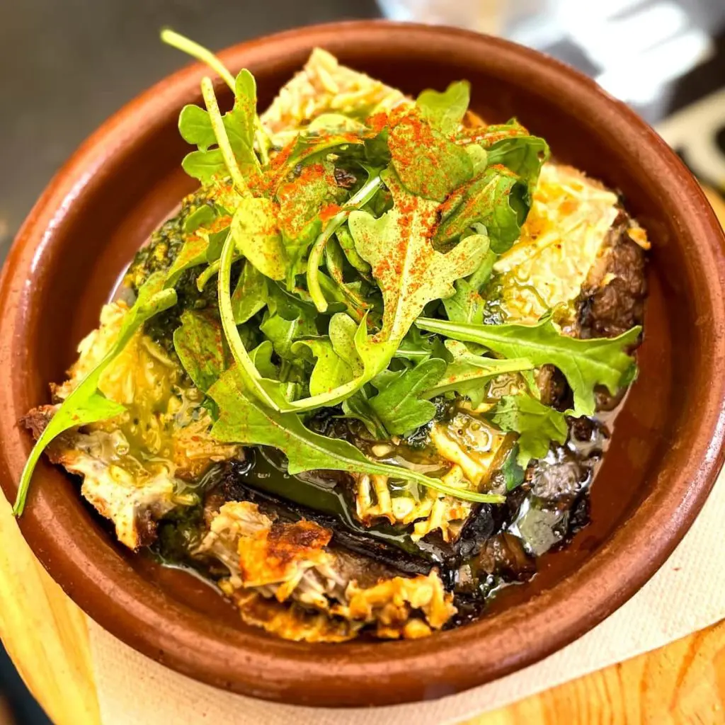 Vegan Greek Moussaka at Mestiza Cabanyal Vegan Restaurant in Valencia, Spain.