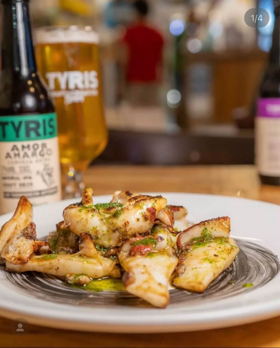 Octopus and a beer at La Batisfera in Canyamelar, Valencia, Spain.  