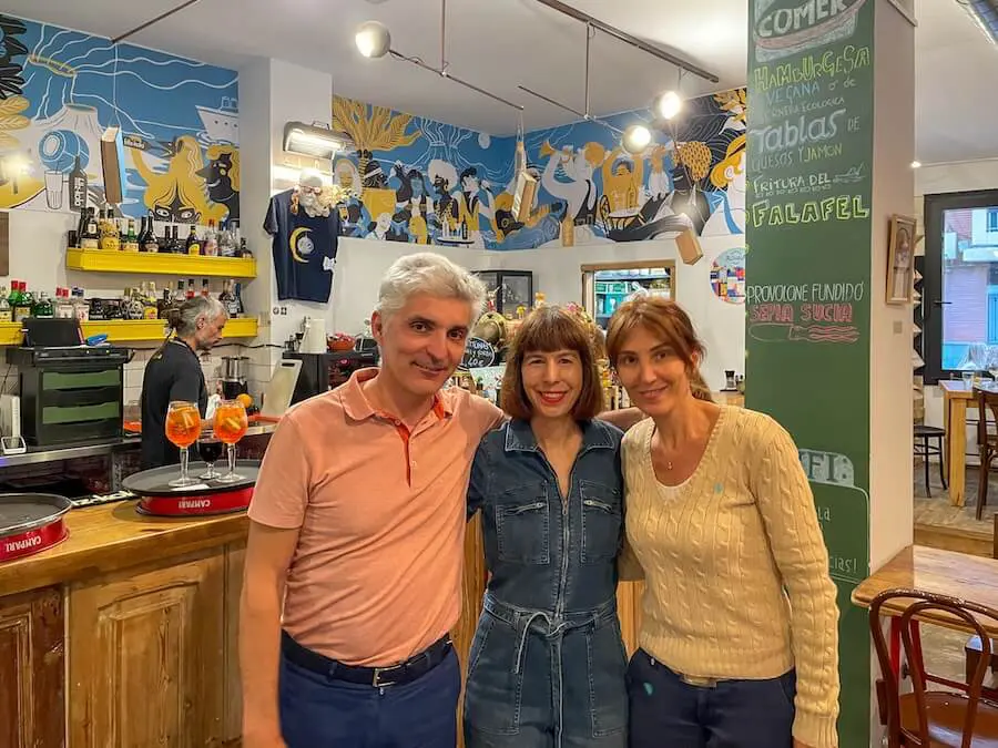 The author with friends inside La Batisfera Restaurant and Cafe.