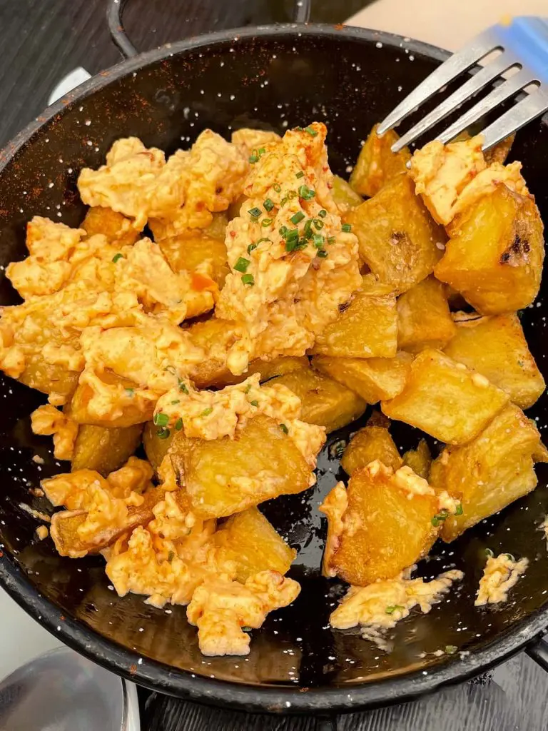 Potatoes bravas with Mexican chipotle at Mestiza Vegan Restaurant in the Cabanyal, Valencia, Spain.