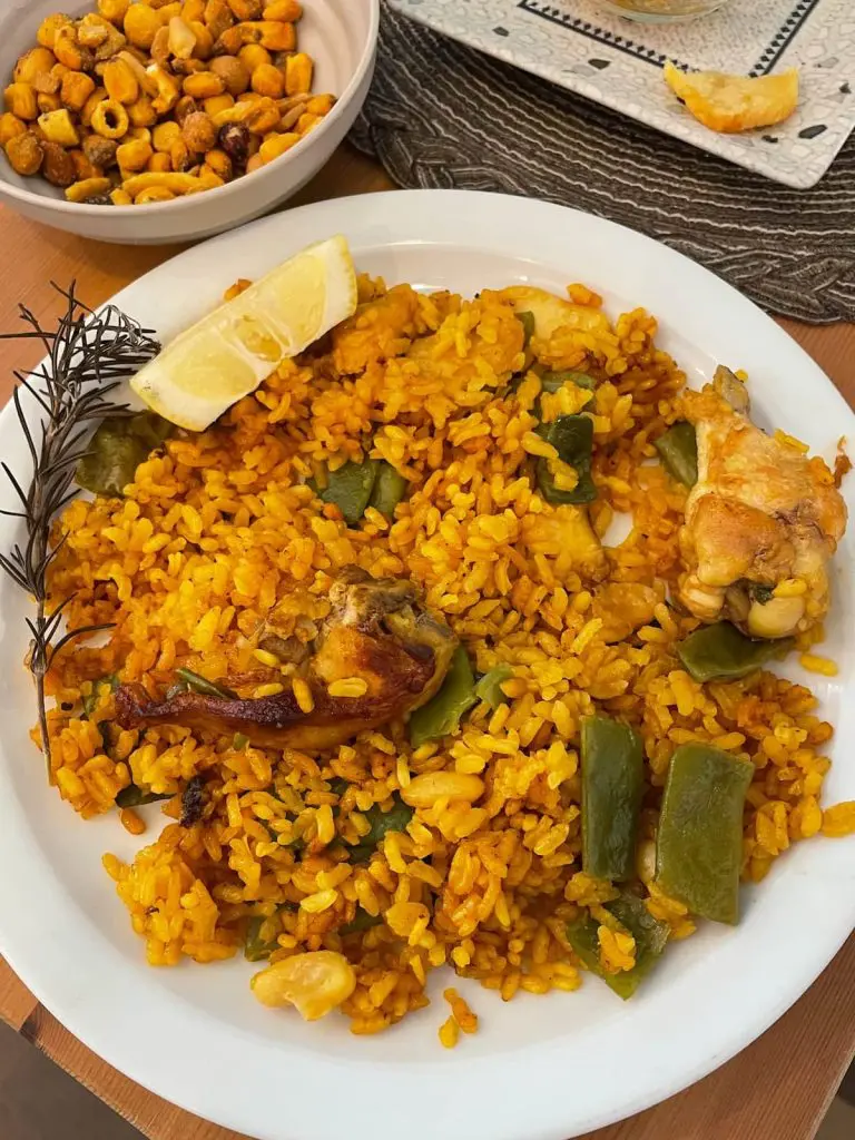Valencian paella at La Bodeguita del Cabanyal restaurant in Spain.