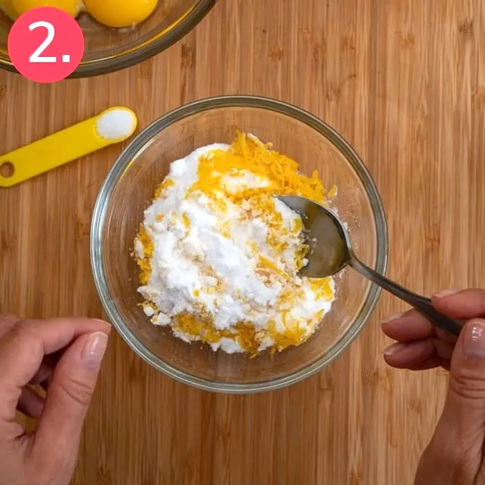 Step 2 in this recipe: Mix the lemon zest into the powdered sugar free monk fruit sweetener.