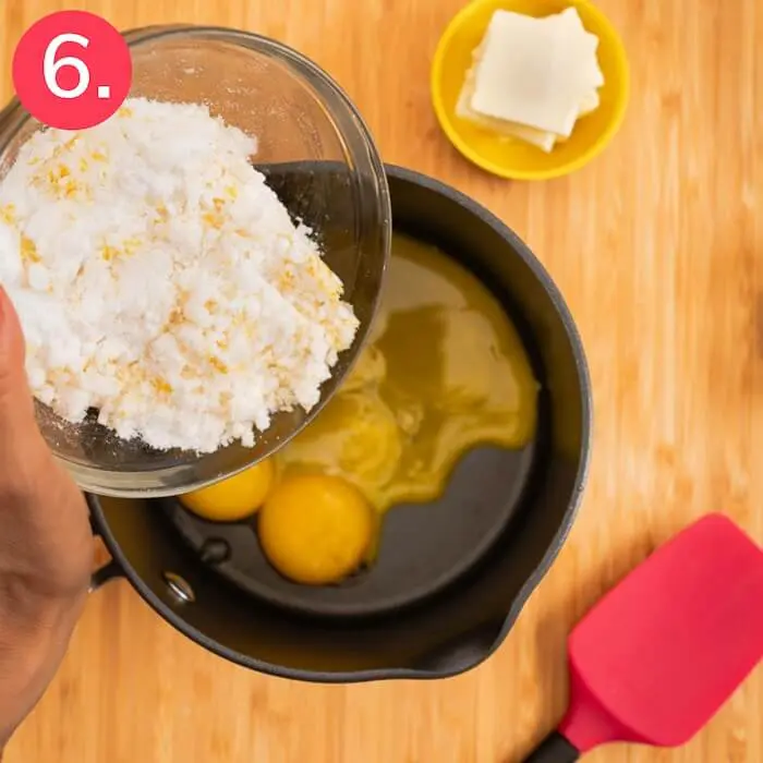 Step 6 in this recipe: Add the sweetener to the yolks.