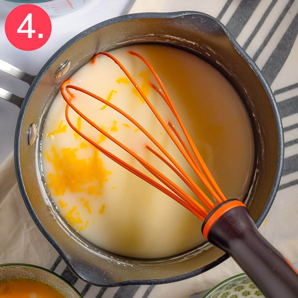 Step four in the sugar free lemon curd filling recipe: Add the lemon zest.