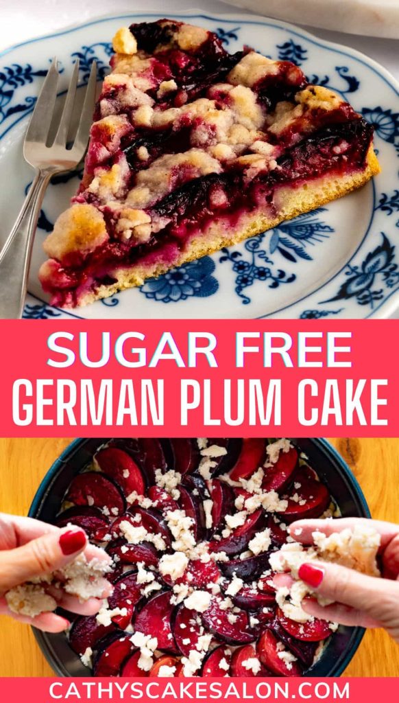 Sugar free German plum cake recipe banner.