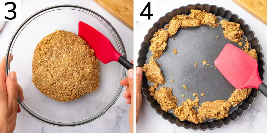 Steps 3 and 4 to make a gluten free, vegan tart shell.