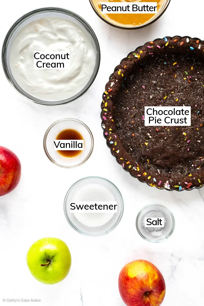 The ingredients in this healthy, sugar free, low carb, vegan, keto, gluten free, grain free, dairy free dessert recipe.