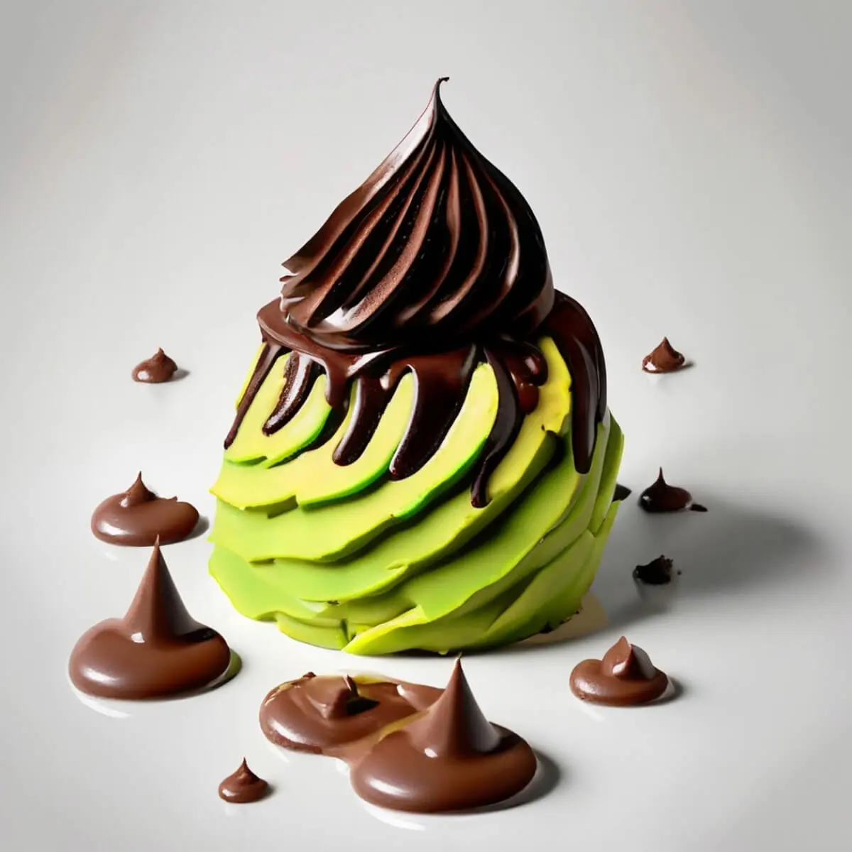 Vegan Avocado Chocolate Mousse on top of avocado slices.