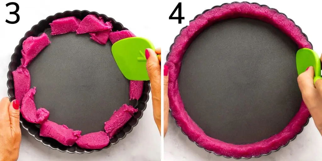 Steps 3 and 4 for this vegan tart crust recipe: How to build the crust wall.