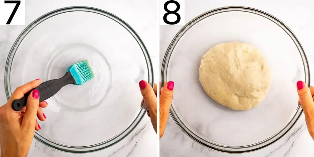 Steps 7 and 8 to make vegan no sugar pizza dough.