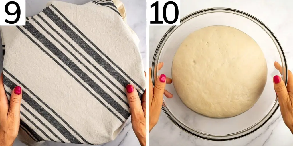 Steps 9 and 10 to make vegan pizza dough without sugar.