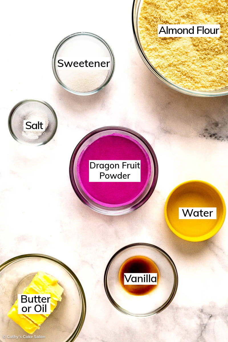 Ingredients in this magenta, gluten free vegan tart crust recipe.
