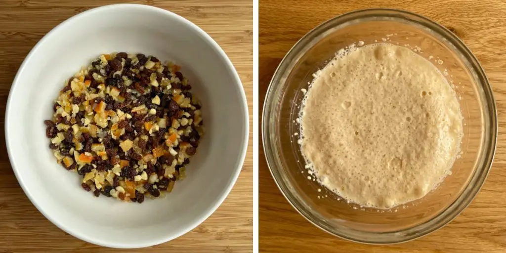 Steps 1 and 2 to make German christmas cake.