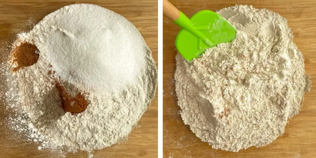 Steps 3 and 4 to make stollen bread.