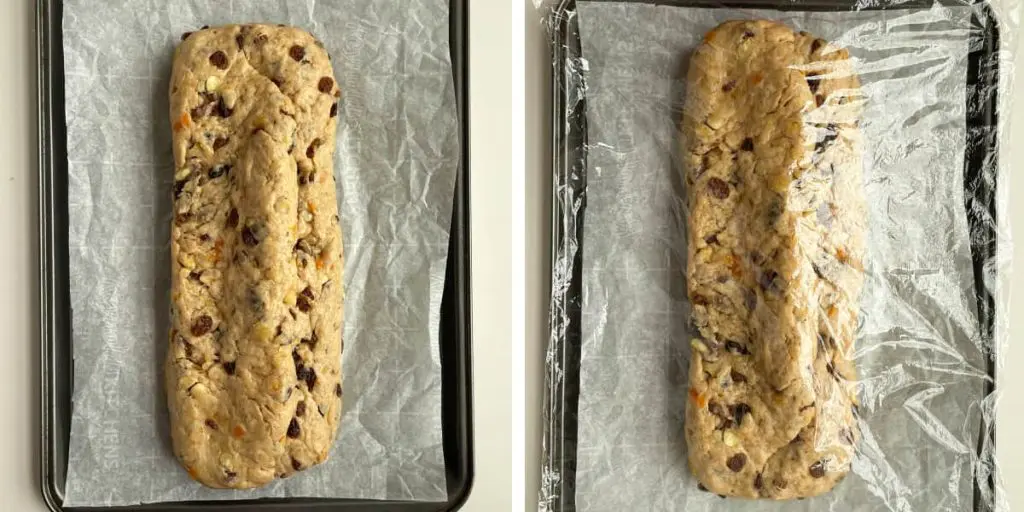 Steps G and H to add marzipan to stollen cake.