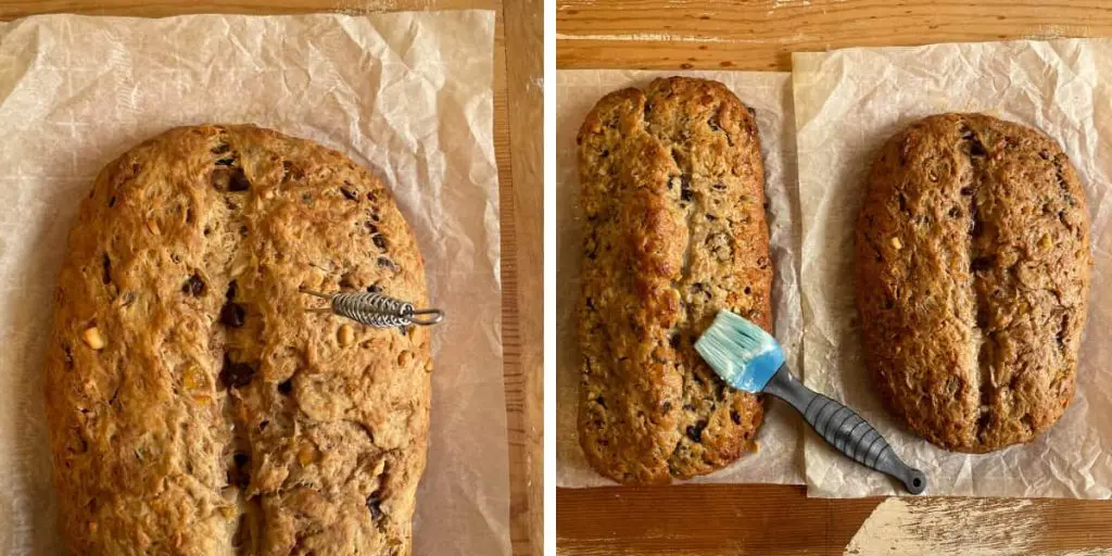 Steps I and J to make this stollen cake recipe.