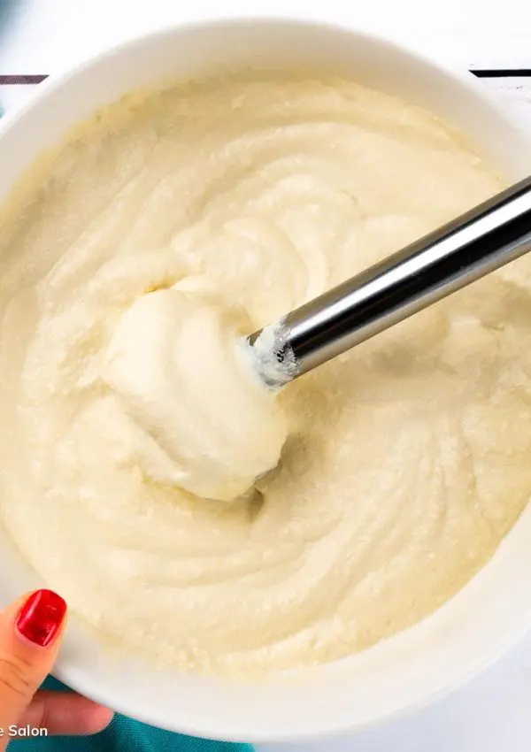 The result of this vegan mayonnaise recipe: egg mayonnaise made with tofu.
