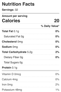 Nutrition facts for this sugar free condiment recipe.