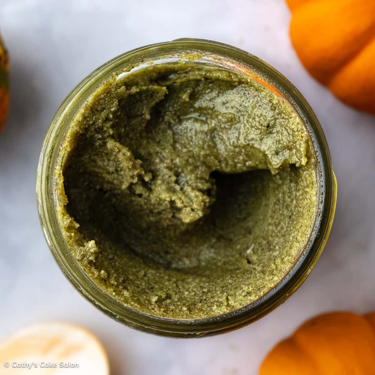 Homemade creamy pumpkin seed butter in a jar.