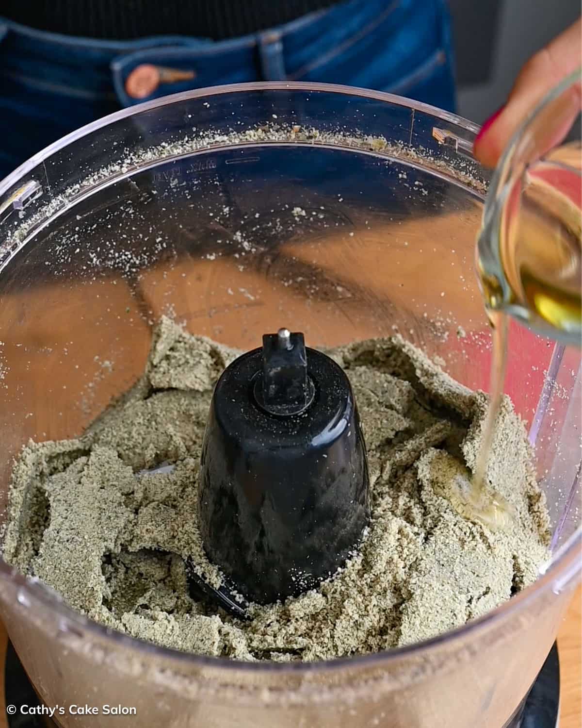 A step in the recipe: Add oil.