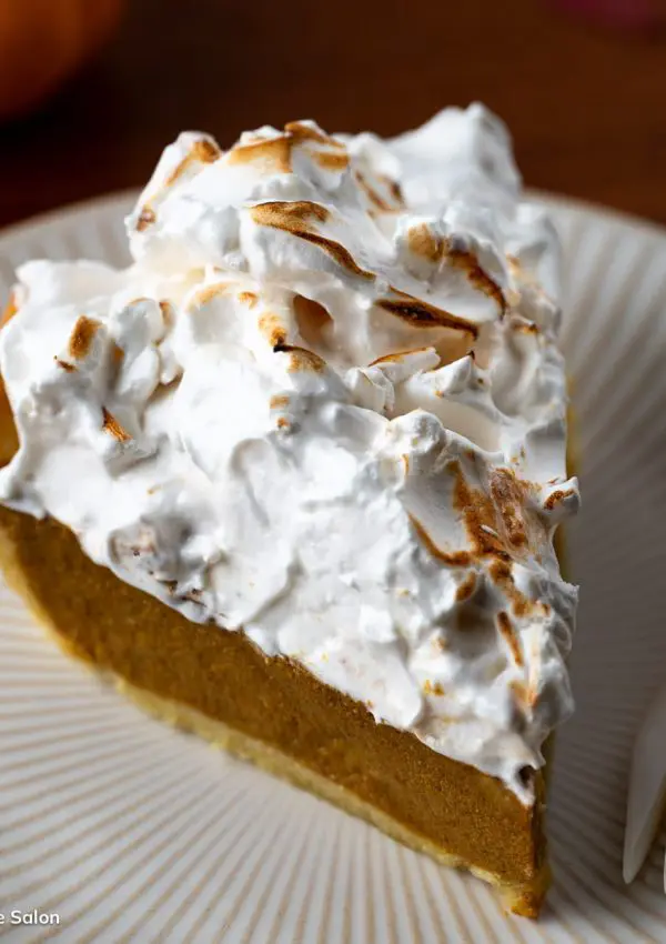 Bourbon Pumpkin Pie with Bourbon Marshmallow Meringue in an Almond Crust