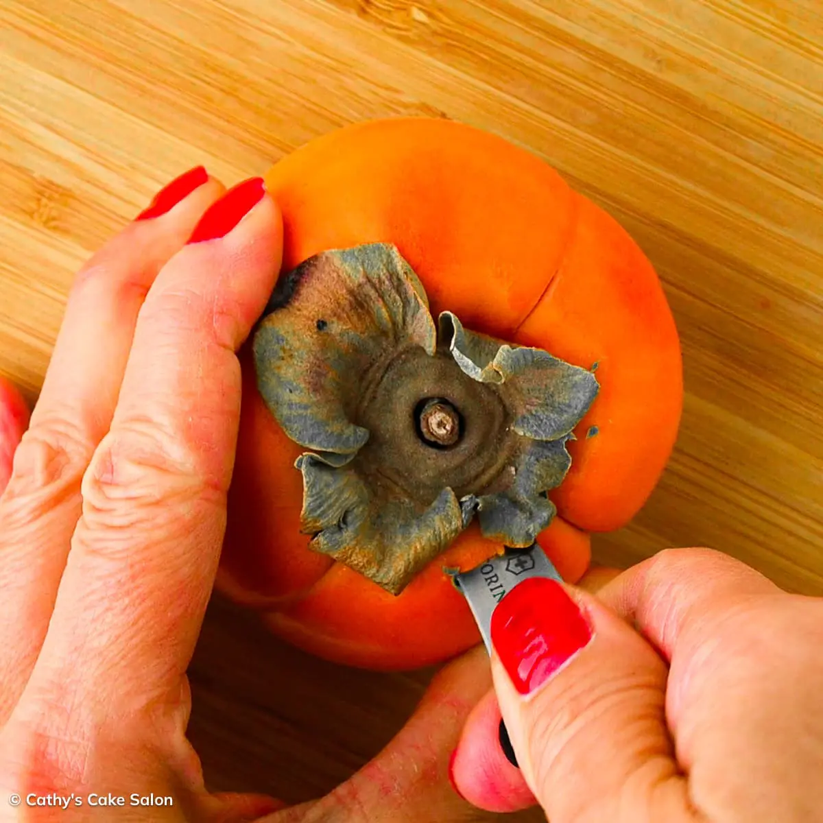 Step one in this recipe: Remove the core from the persimmon.